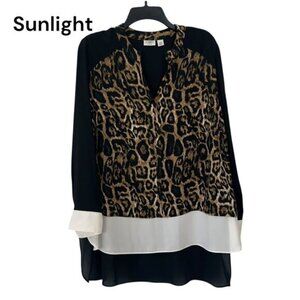 Cato Woman Leopard Print Long Sleeve Chiffon Blouse SZ 14/16W Contrast Detailing